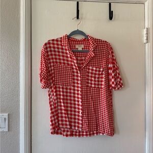 Anthropologie Red Gingham Button-Down Shirt